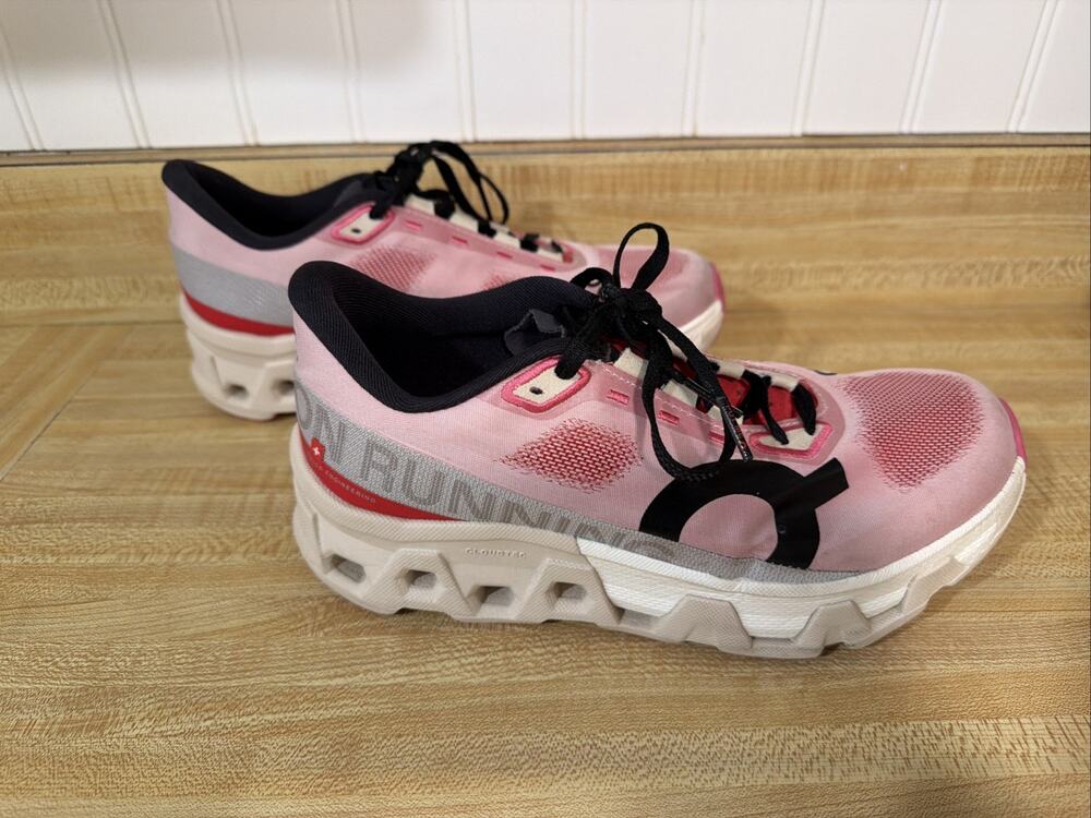On Cloudmonster Hyper Pink Red Cream Running Shoes Sneakers Women's 7 Walking